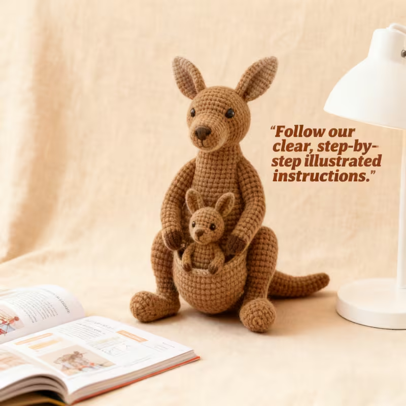 Adorable Kangaroo Mom & Joey Crochet Kit | Complete DIY Amigurumi Stuffed Animal Set with Yarn, Hook & Step-by-Step Guide | Perfect Gift for Crocheters-Hookcrafted