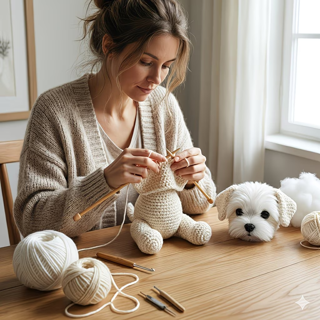 Maltese Puppy Crochet Plush Kit for Beginners | DIY Amigurumi Stuffed Animal Set with Yarn, Hook & Step-by-Step Tutorial | Cute Handmade Gift for Dog Lovers