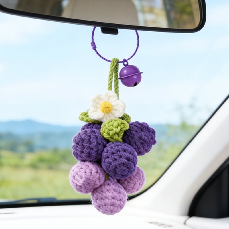 Handmade Crochet Yarn Woven Finished Product Creative Crafts Simulation Grape Fruit Pastoral Style Home Decorations Backpack Pendant Key Chain Ornaments Car Rearview Mirror Decorations