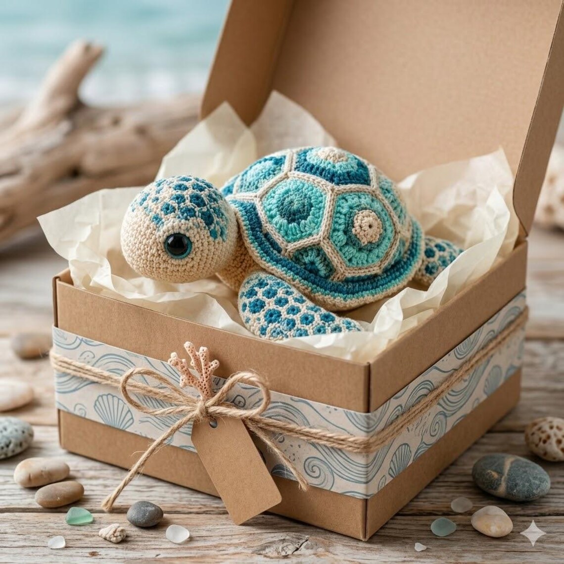Crochet Kit for Beginners, DIY Sea Turtle Amigurumi Crochet Kit with Step-by-Step Instructions, Complete Starter Kit with Yarn, Hooks & Accessories for Adults Kids, Handmade Craft Gift-Hookcrafted