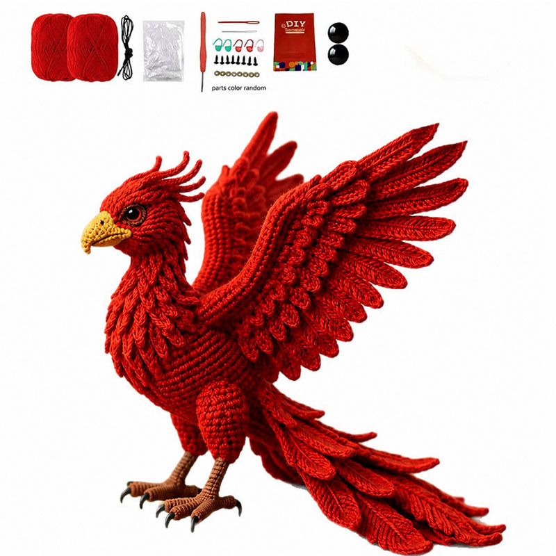Crochet Kit for Beginners, DIY Phoenix Amigurumi Crochet Kit with Step-by-Step Instructions, Complete Starter Kit with Yarn, Hooks & Accessories for Adults Kids, Handmade Craft Gift