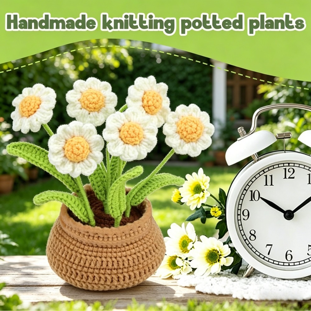Daisy Flower Pot Crochet Kit for Beginners | DIY Amigurumi Potted Daisy Bouquet Set with Yarn, Hook & Step-by-Step Tutorial | Cute Handmade Gift for Plant Lovers