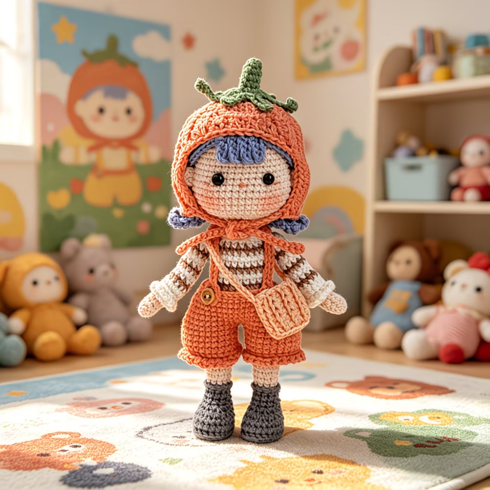 Tomato Hat Doll Crochet Kit for Beginners | DIY Amigurumi Stuffed Doll Set with Yarn, Hook & Step-by-Step Tutorial | Cute Handmade Gift for Craft Lovers