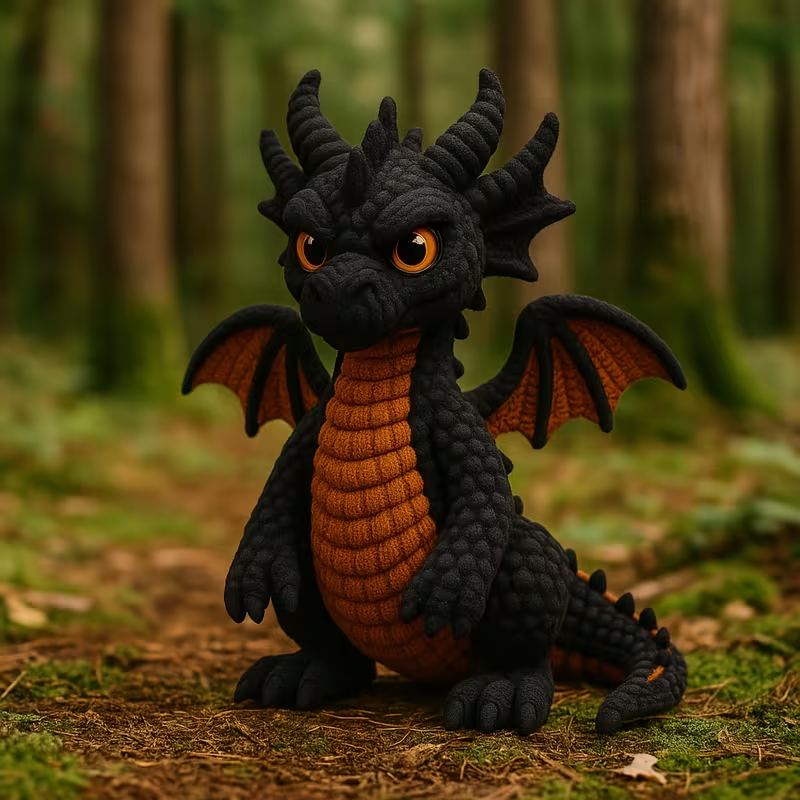 Black Dragon Crochet Plush Kit for Beginners | DIY Amigurumi Stuffed Animal Set with Yarn, Hook & Step-by-Step Tutorial | Cool Handmade Gift for Fantasy Lovers