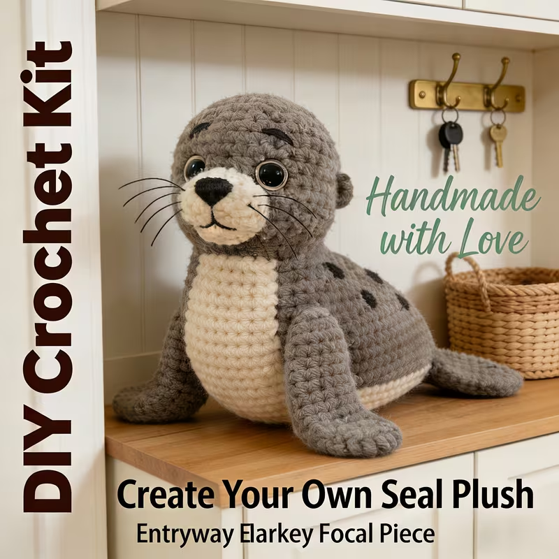 Cute Seal Crochet Plush Kit for Beginners | DIY Amigurumi Stuffed Animal Set with Yarn, Hook & Step-by-Step Tutorial | Adorable Handmade Gift for Ocean Lovers-Hookcrafted
