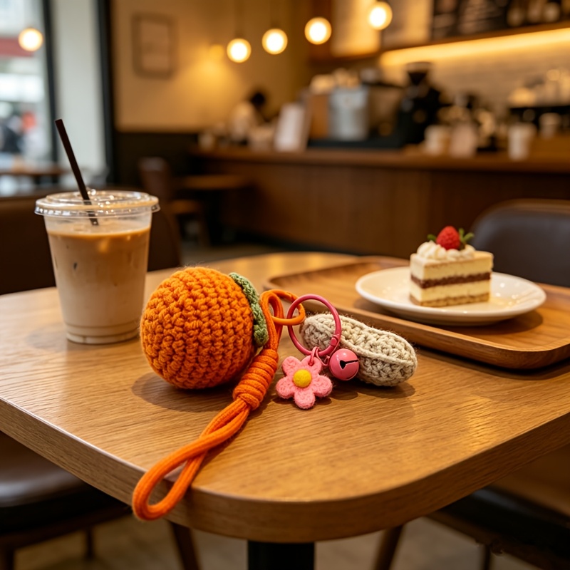 Gift for Her/Him Handmade Crocheted Persimmon Keychain, Cute Knitted Fruit Pendant, Persimmon Bag Charm, Creative Flower Key Chain