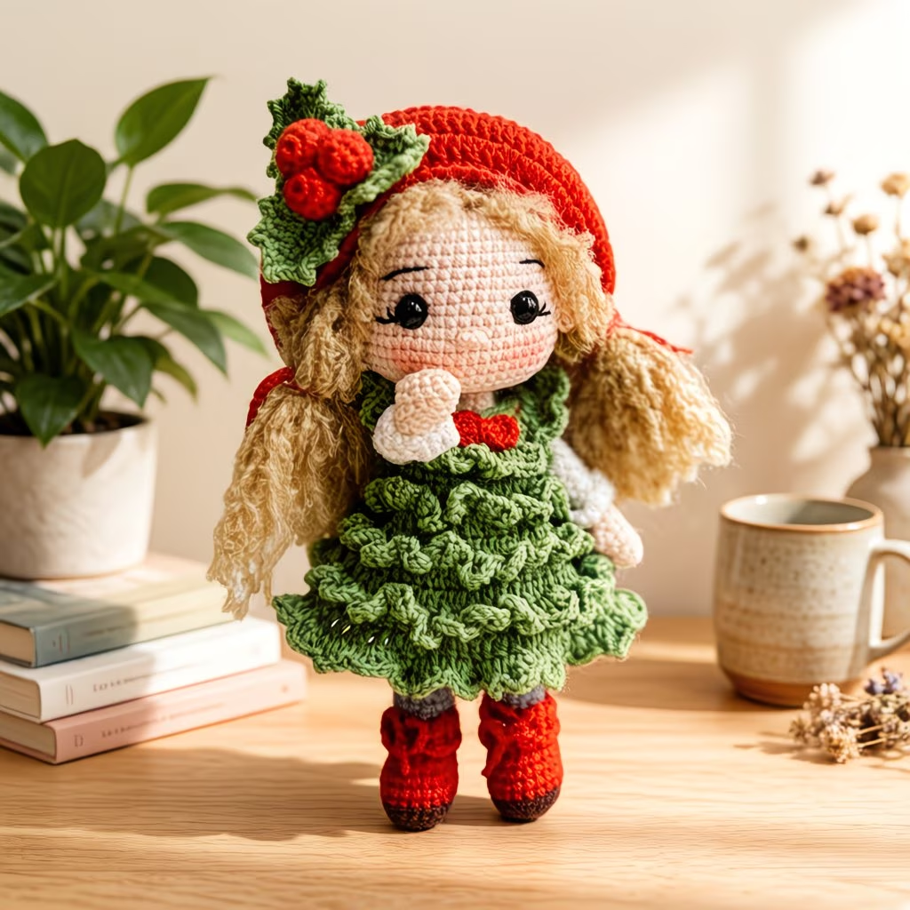 Christmas Girl Crochet Plush Kit for Beginners | DIY Amigurumi Holiday Doll Set with Yarn, Hook & Step-by-Step Tutorial | Cute Handmade Gift for Festive Lovers