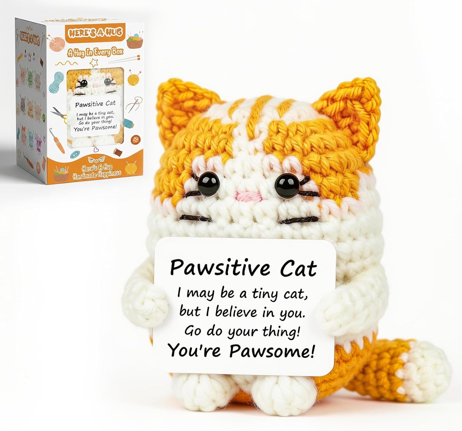 Handmade Positive Siamese Cat, Easter Basket Stuffers for Teens Boys Girls,Mini Brown Cat Crochet Animal, Emotional Support Cat, Birthday Mothers Day Graduation Gifts for Son Daughter Women Friends