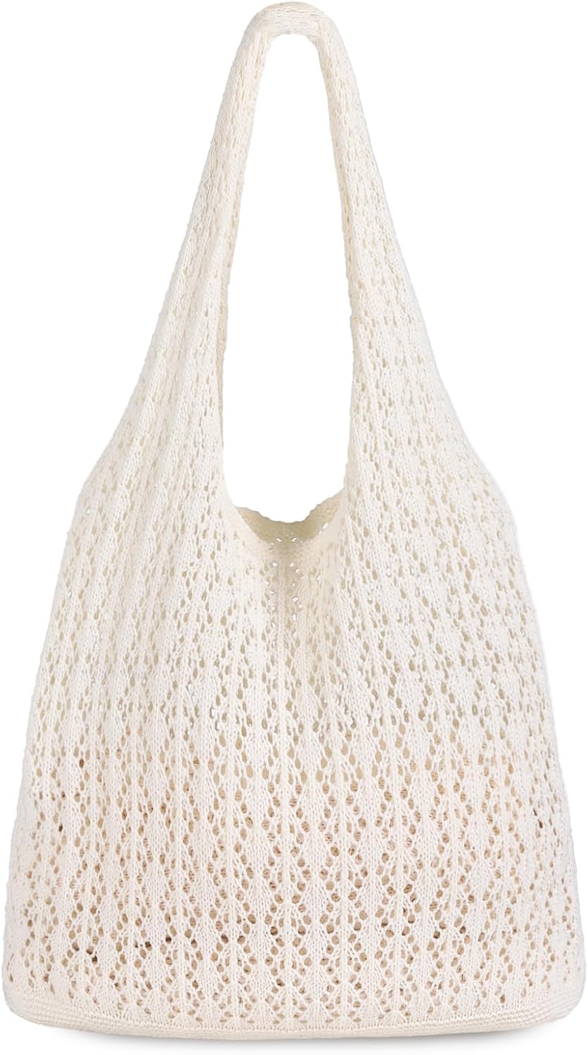 Crochet Tote Bag, Mesh Beach Bag Knit Summer Hobo Bag Vacation Boho Tote Bag for Women