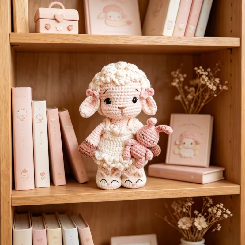 1pc Complete DIY Crochet Amigurumi Lamb & Bunny Kit Suitable for Beginners with Yarn, Tools & Step-by-Step Instructions - Handmade Sheep Doll Plush Craft Project, Pink Bunny Toy Gift for Kids, Nursery Decor, Adults & Crafters