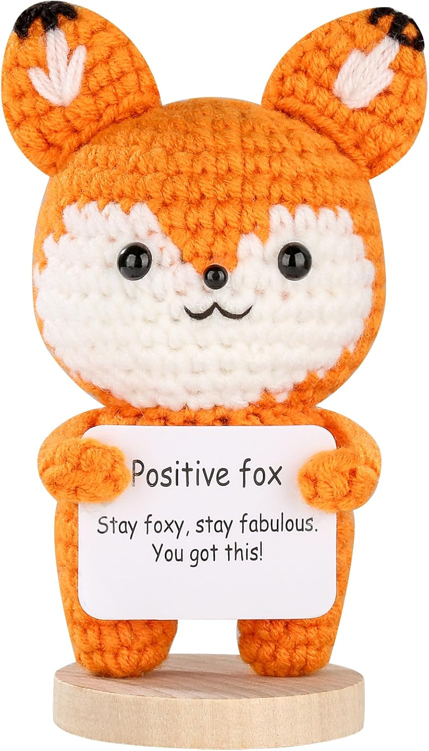 Positive Crochet Animals, Emotional Support Crochet Fox, Inspirational Crochet Gifts for Women, Teacher, Mother, Father, Friend