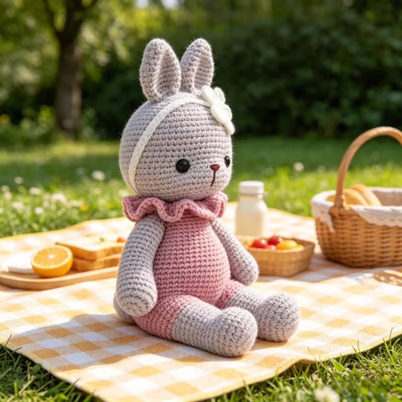1pc Cute Bunny Crochet Kit for Beginners, Complete Amigurumi Rabbit Plush Doll Craft Set with All Materials, Yarn, Tools & Step-by-Step Instructions, Handmade Knitted Bunny with Flower Headband, Perfect Gift for Kids, Rabbit Lovers, Home Decor