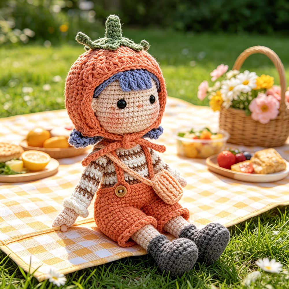 Tomato Hat Doll Crochet Kit for Beginners | DIY Amigurumi Stuffed Doll Set with Yarn, Hook & Step-by-Step Tutorial | Cute Handmade Gift for Craft Lovers