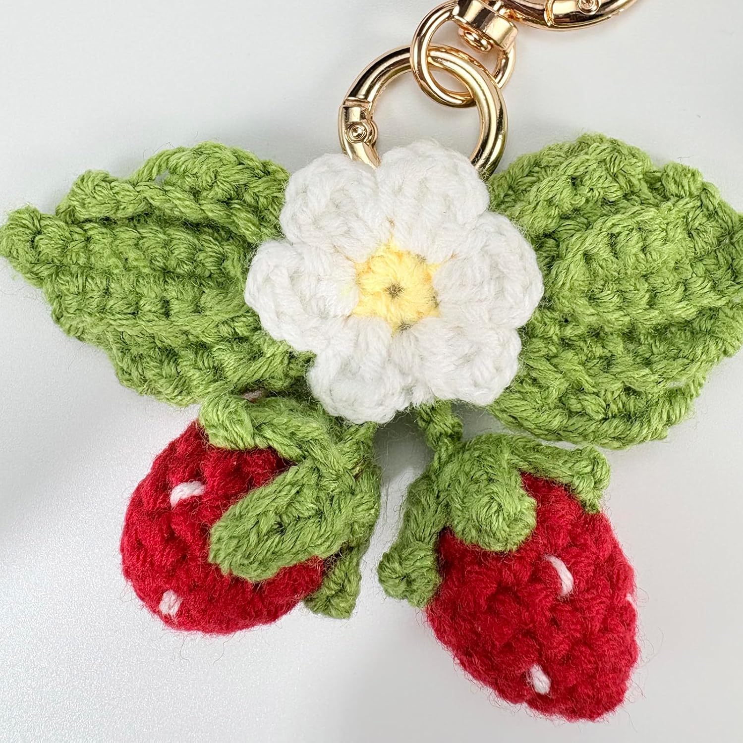 Cute Strawberry Keychain,Kawaii Positive Crochet Bag Charms for Handbags,Flower Key Chain,Boho Daisy Kindle Accessories-Hookcrafted