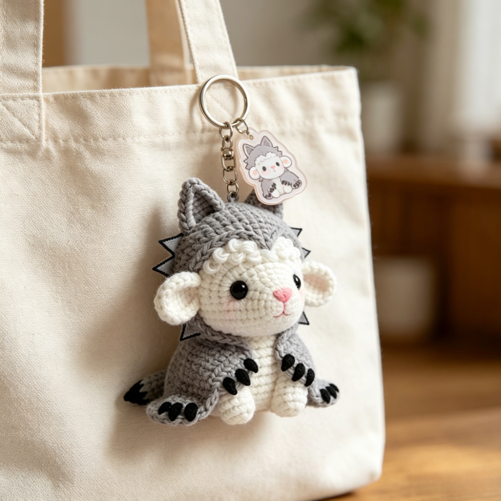 Beginner Friendly Wolf Sheep Keychain Crochet Kit, Cute Mini Lamb in Wolf Costume Amigurumi Crochet Starter Kit with Yarn, Hook, Needle & Accessories, Complete DIY Craft Set with Tutorial for Adults & Kids, Perfect Bag Charm & Handmade Gift