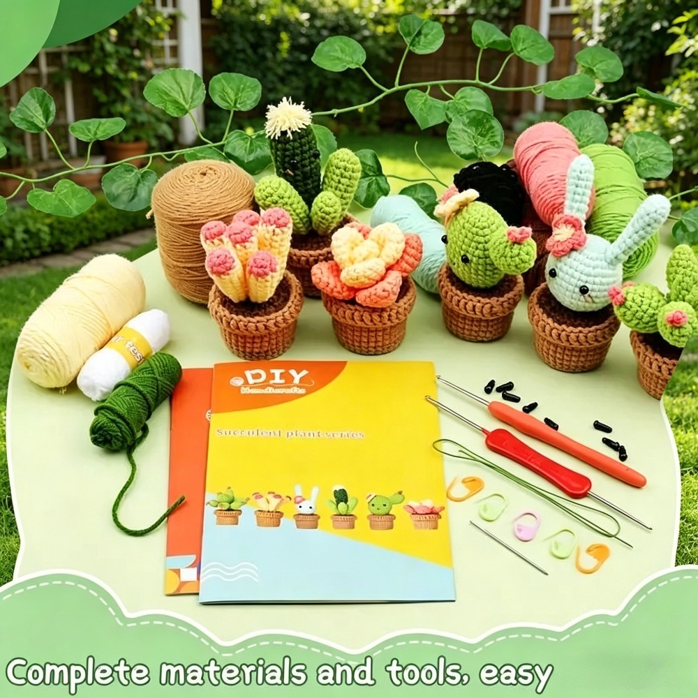 Bunny Ears Cactus Crochet Kit for Beginners | DIY Amigurumi Cactus Planter Set with Yarn, Hook & Step-by-Step Tutorial | Cute Handmade Gift for Plant Lovers