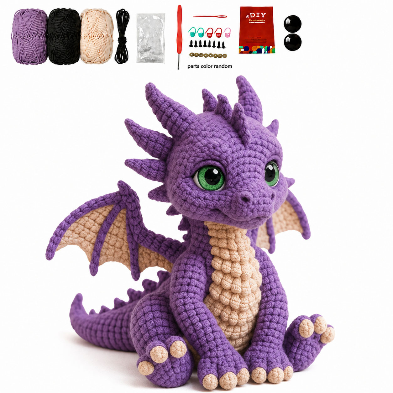 Crochet Kit for Beginners, DIY Cute Purple Dragon Amigurumi Crochet Kit with Step-by-Step Instructions, Complete Starter Kit with Yarn, Hooks & Accessories for Adults Kids, Handmade Craft Gift