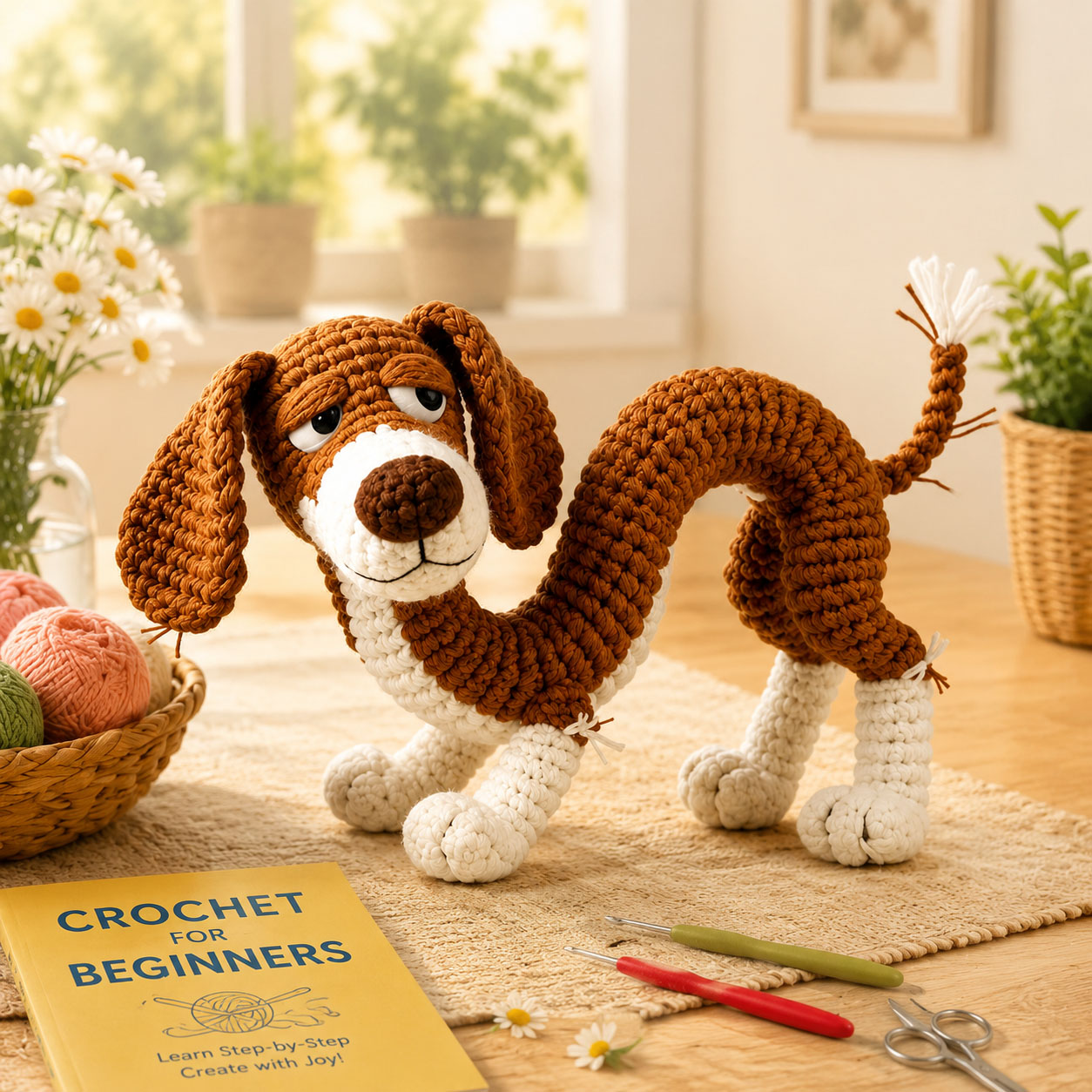 Crochet Kit for Beginners, DIY Cute Dog Amigurumi Crochet Kit with Step-by-Step Instructions, Complete Starter Kit with Yarn, Hooks & Accessories for Adults Kids, Handmade Craft Gift