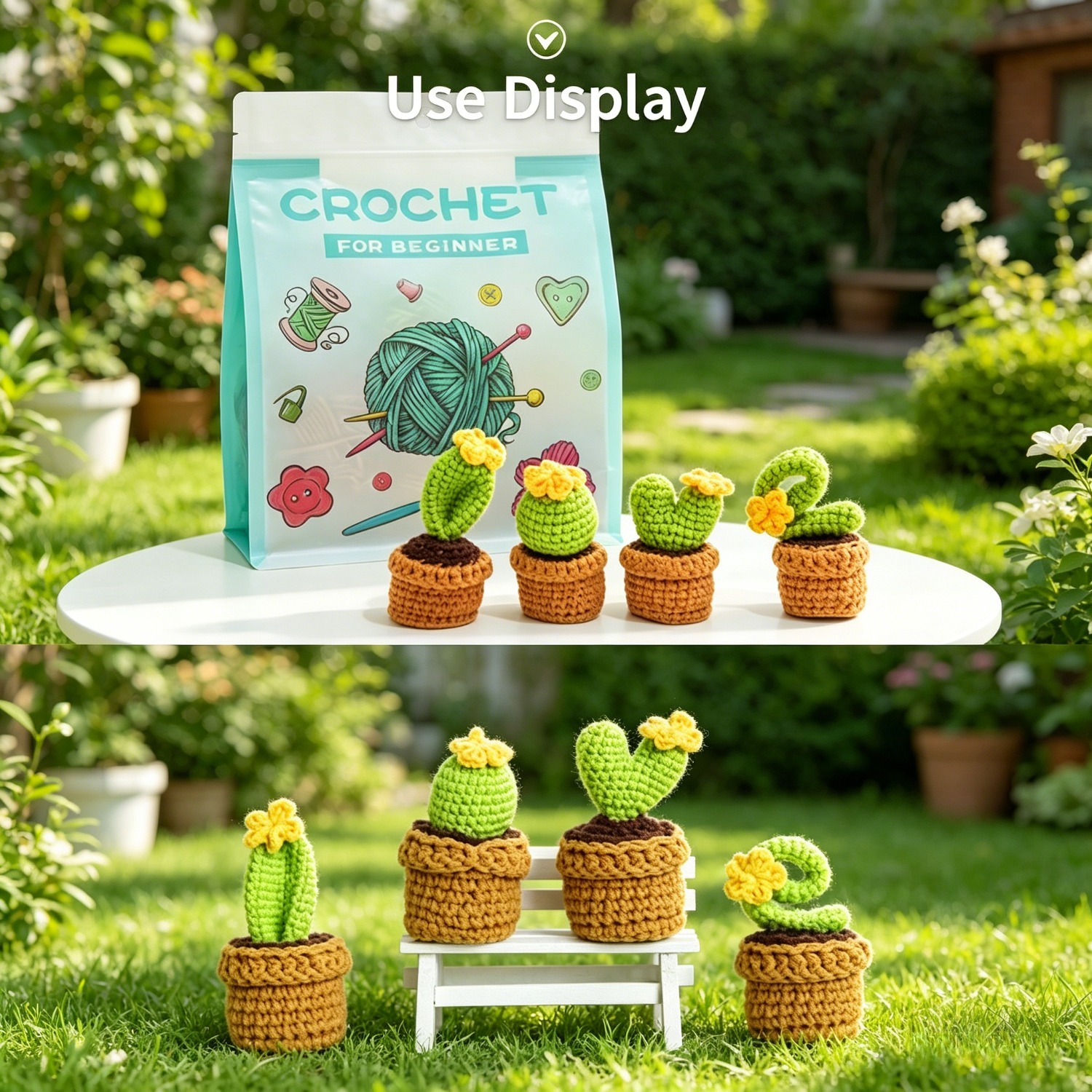 Succulent Crochet Kit for Beginners | DIY Crochet Plant Set with Yarn, Hook & Step-by-Step Video Tutorial | Cute Succulents Collection Hookcrafted