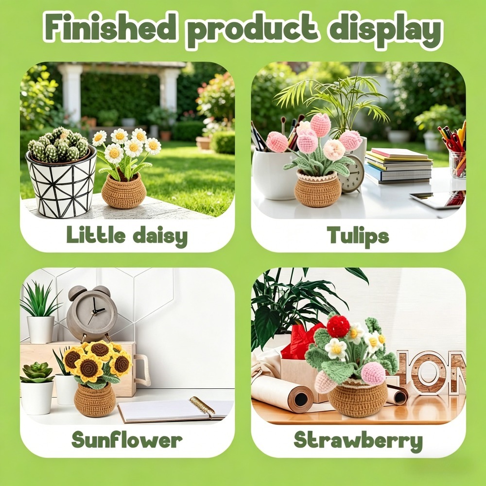 Daisy Flower Pot Crochet Kit for Beginners | DIY Amigurumi Potted Daisy Bouquet Set with Yarn, Hook & Step-by-Step Tutorial | Cute Handmade Gift for Plant Lovers