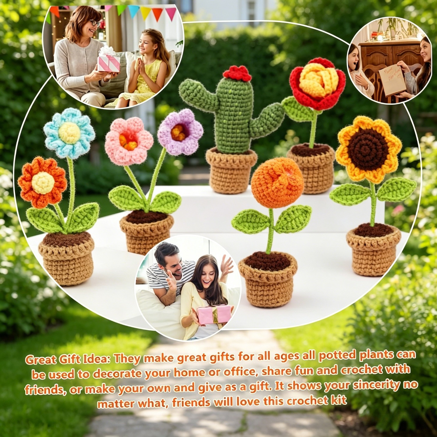 6Pcs Flower & Cactus Beginner Crochet Kit | DIY Amigurumi Potted Cactus & Flower Set with Yarn, Hook & Step-by-Step Tutorial | Cute Handmade Gift for Plant Lovers