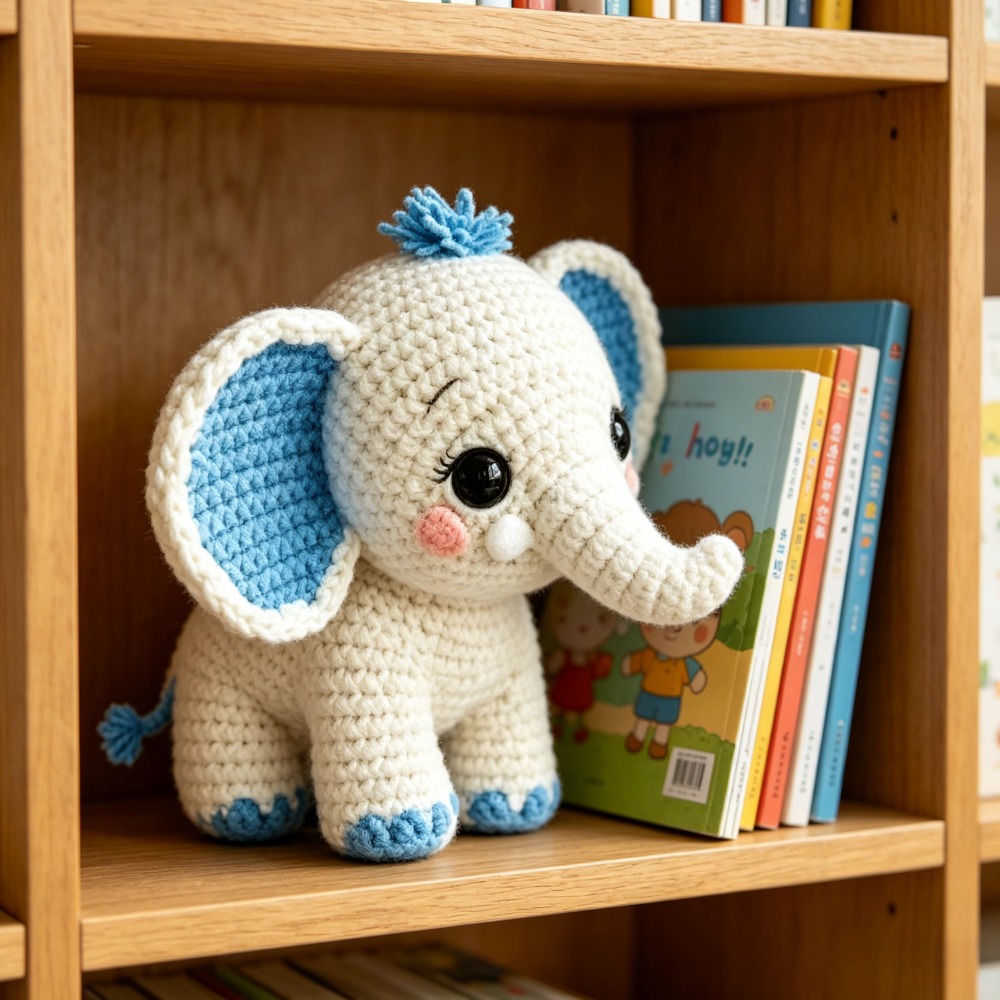1pc Cute Elephant Crochet Kit for Beginners, Complete Amigurumi Set with Yarn, Tools And Tutorial, Handmade Knitted White And Blue Elephant Plush, Perfect Gift for Kids And Adults, Easy to Start Crochet Project for Craft Lovers-Hookcrafted