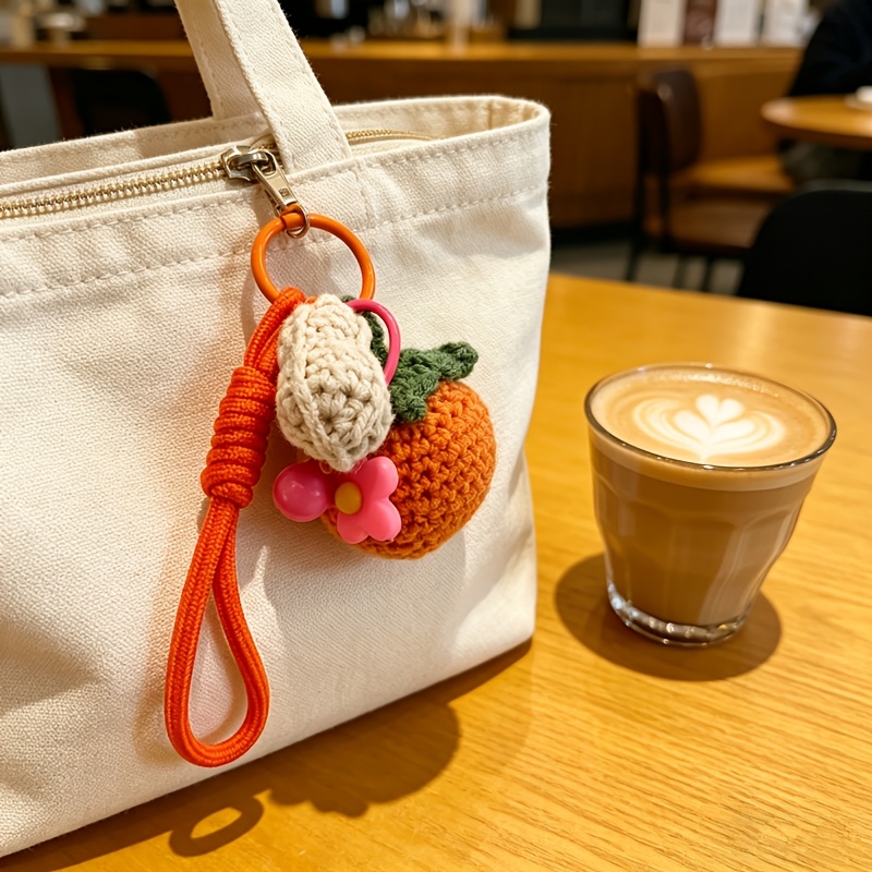 Gift for Her/Him Handmade Crocheted Persimmon Keychain, Cute Knitted Fruit Pendant, Persimmon Bag Charm, Creative Flower Key Chain
