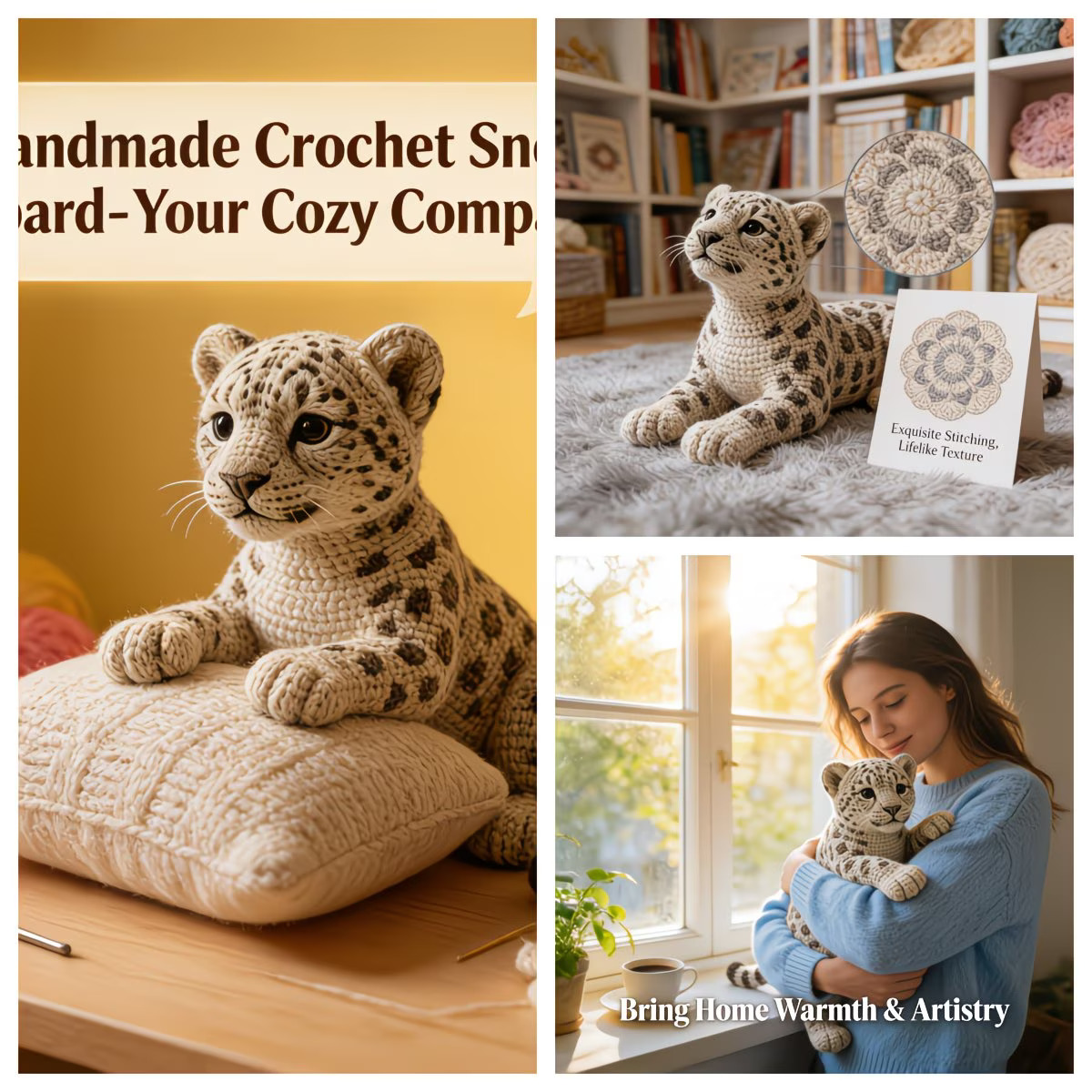 Snow Leopard Crochet Kit for Beginners | DIY Amigurumi Set with Yarn, Hook & Video Tutorial | Handmade Plush Animal Gift Hookcrafted