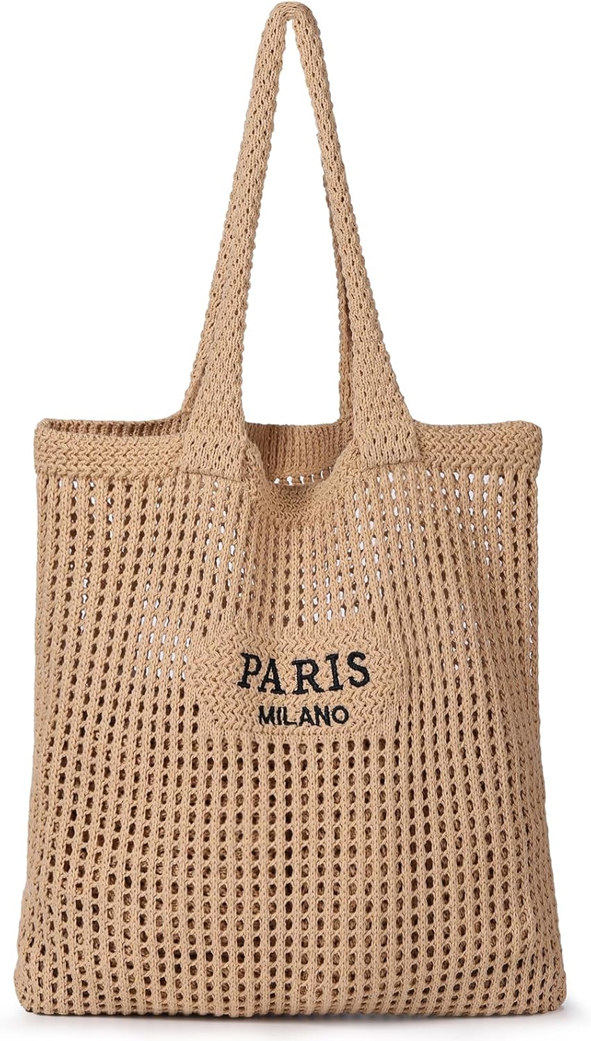 Crochet Tote Bag, Mesh Beach Bag Knit Summer Hobo Bag Vacation Boho Tote Bag for Women