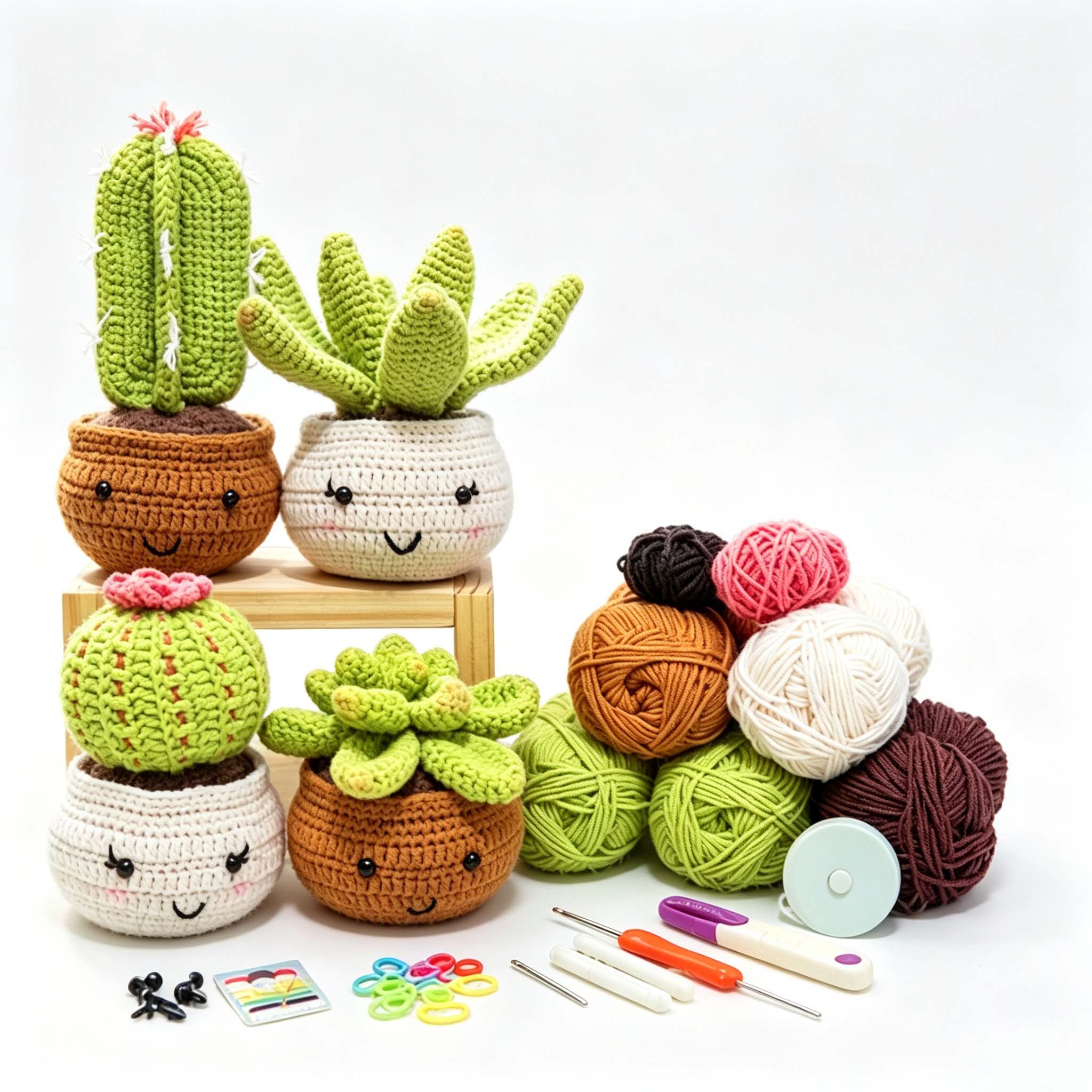 Succulent Crochet Kit for Beginners | DIY Amigurumi Set with Yarn, Hook & Video Tutorial | Hookcrafted