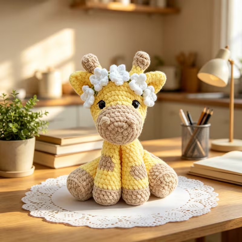 1pc Cute Flower Crown Giraffe Crochet Kit for Beginners, Complete DIY Amigurumi Giraffe Plush Doll Craft Set with All Materials, Yarn, Tools & Tutorial, Handmade Knitted Giraffe with Floral Headband, Perfect Gift for Kids, Safari Lovers, Home Decor