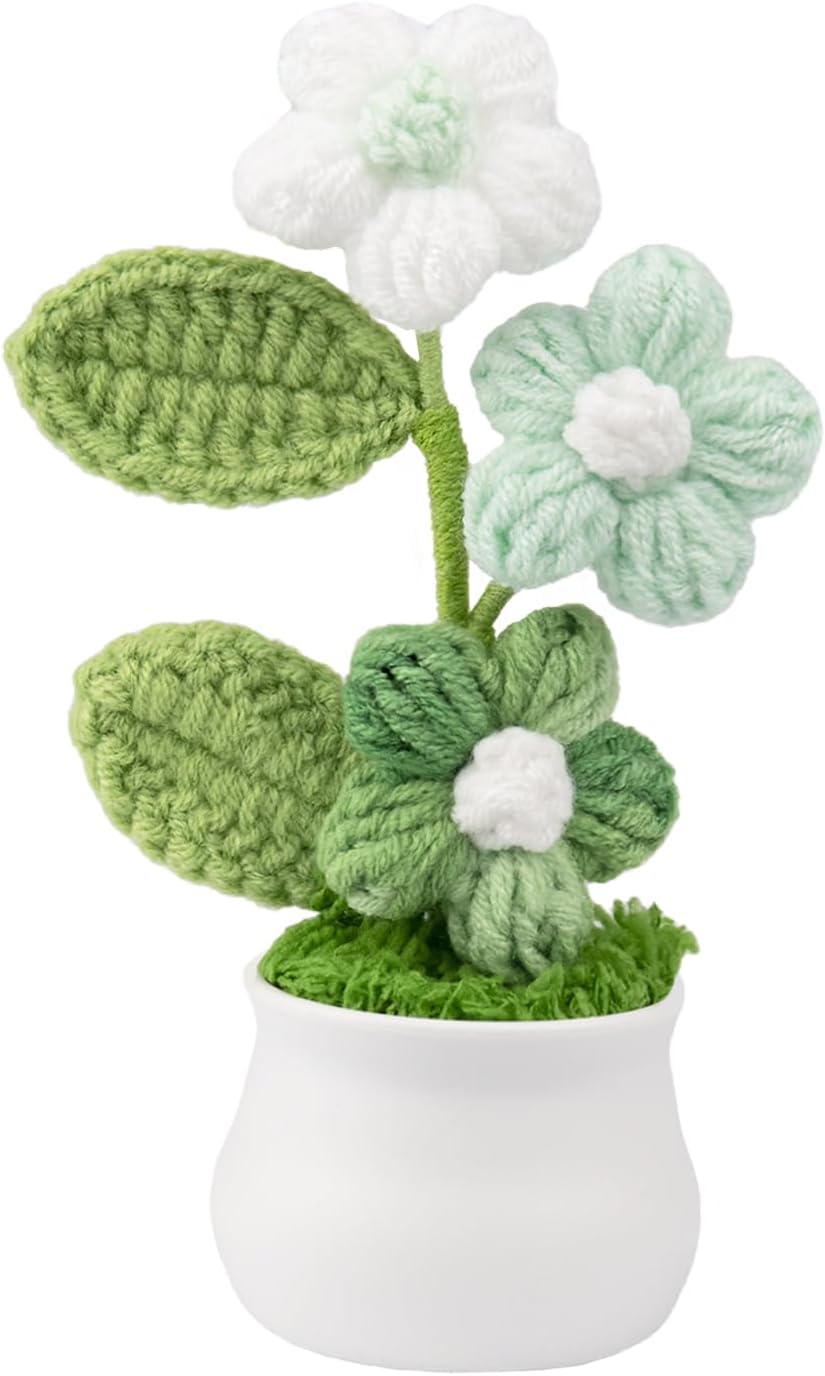 Knitting Crochet Puff Flowers Potted Plants, Gradient Colorful Flowers for Friends, Family and Lover, Handmade Flowers for Home Office Decoration, Car Decoration, Valentine's Gift.