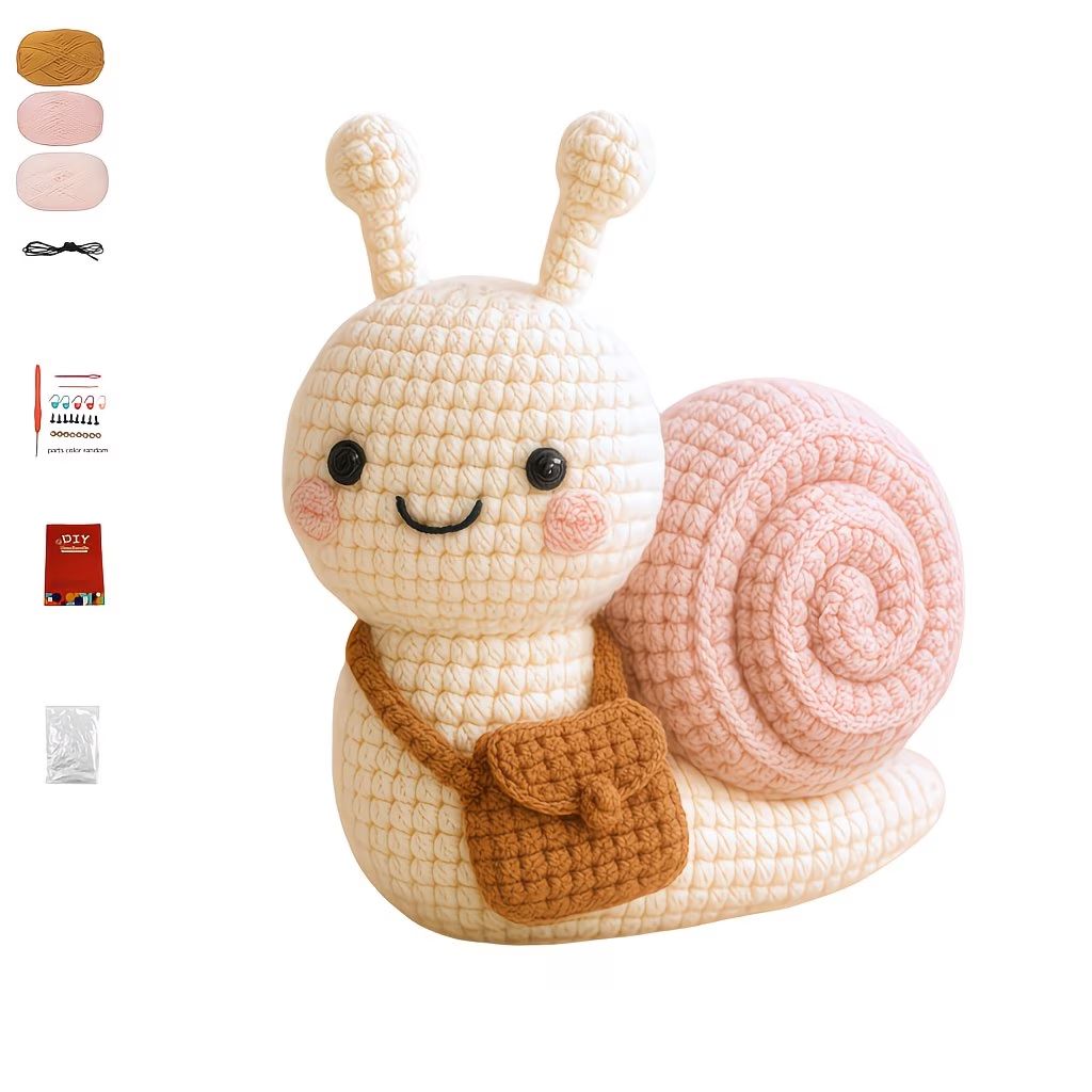 Cute Snail Crochet Plush Kit for Beginners | DIY Amigurumi Stuffed Animal Set with Yarn, Hook & Step-by-Step Tutorial | Sweet Handmade Gift for Nature Lovers