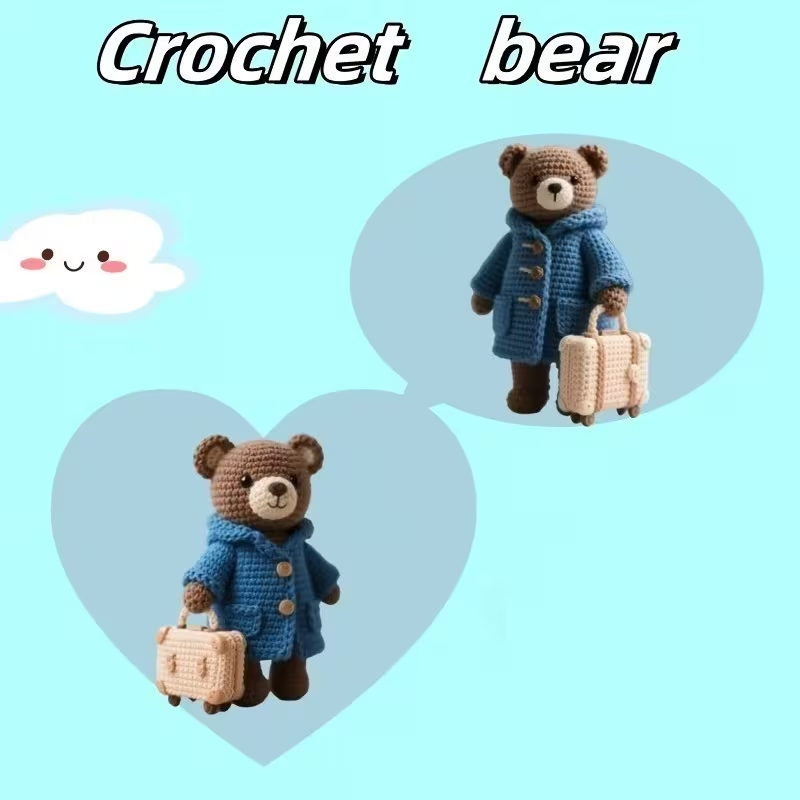 1pc Cute Bear Crochet Kit for Beginners, Complete Amigurumi Plush Bear Craft Set with All Materials, Yarn, Hook & tutorial, Unfinished Handmade Knitting Material Pack, Perfect Gift for Kids & Crochet Enthusiasts, Fun Home Decor Project for Adults