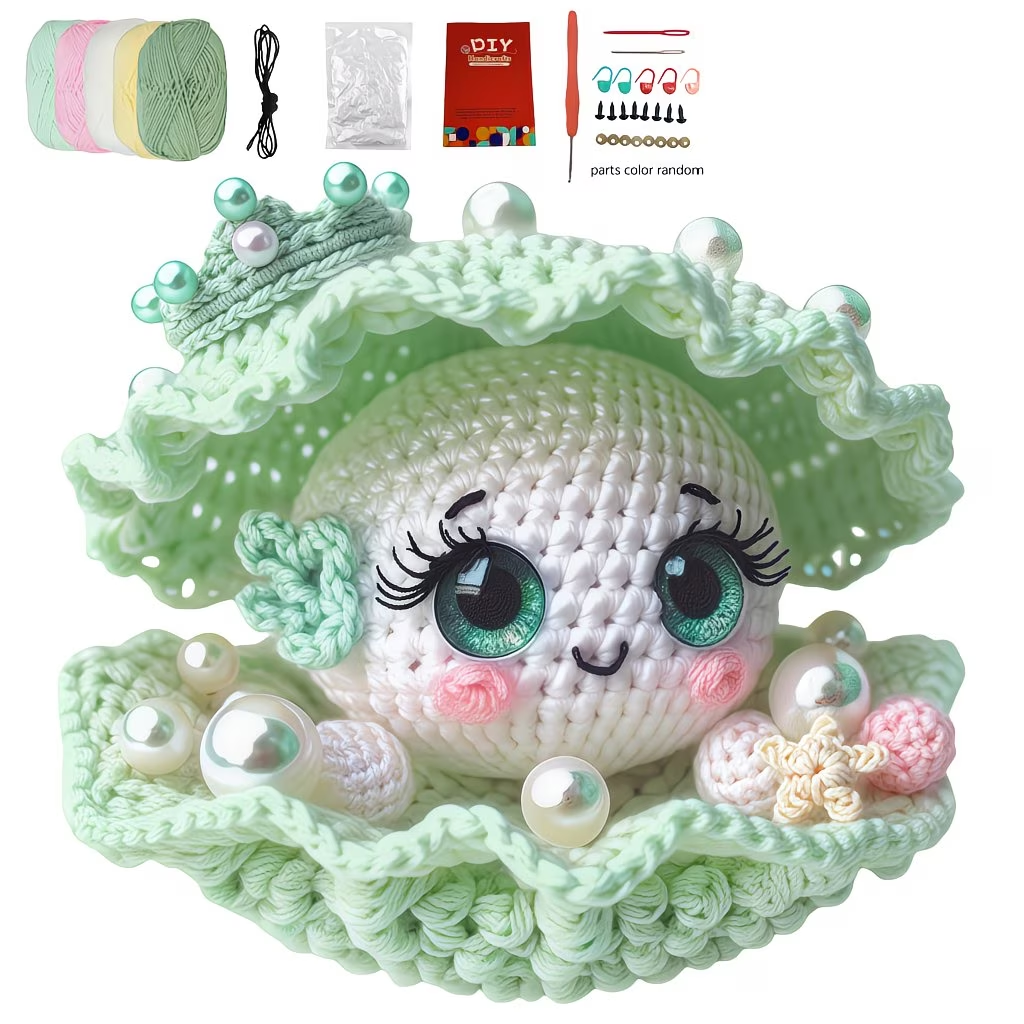 Shell Pearl Crochet Kit | Complete DIY Amigurumi Sea Shell Stuffed Animal Set with Yarn, Hook & Step-by-Step Guide | Perfect Gift for Crocheters