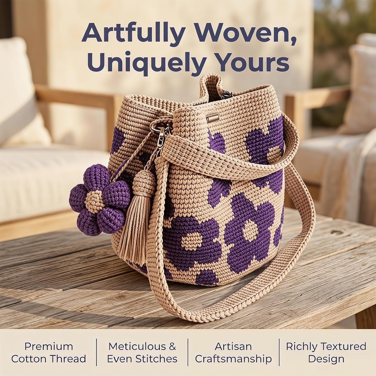 Handmade Crochet Flower Tote Knit, Summer Vacation Travel Floral Purse Bag, Boho Beach Handbags, for Women Vacation