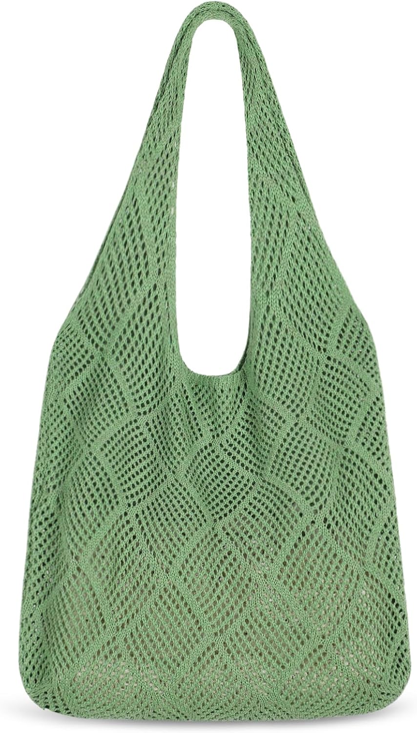 Crochet Tote Bag, Mesh Beach Bag Knit Summer Hobo Bag Vacation Boho Tote Bag for Women