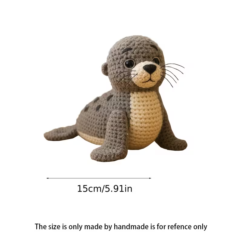 Cute Seal Crochet Plush Kit for Beginners | DIY Amigurumi Stuffed Animal Set with Yarn, Hook & Step-by-Step Tutorial | Adorable Handmade Gift for Ocean Lovers-Hookcrafted