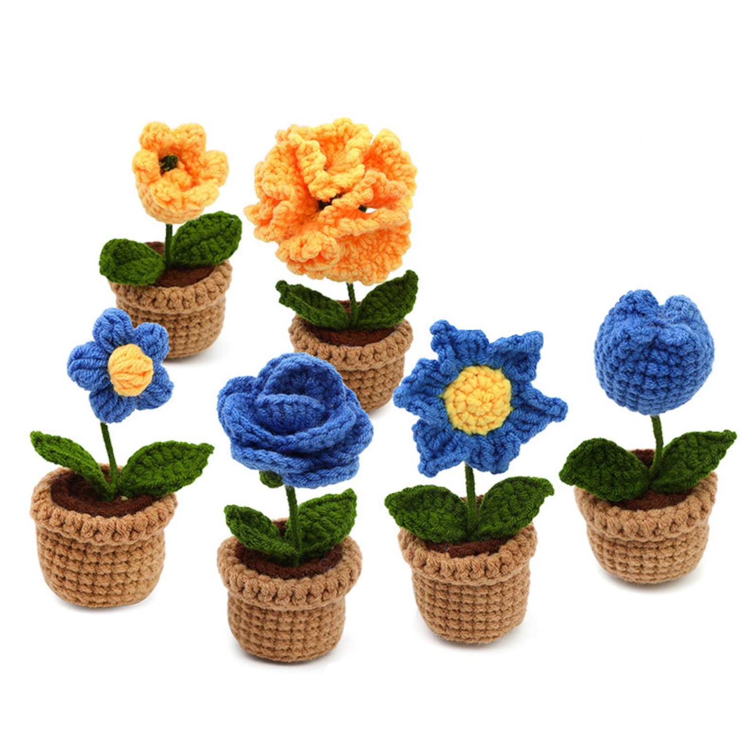 6pcs Mini Flower Pot Crochet Kit for Beginners | DIY Amigurumi Potted Plant Set with Yarn, Hook & Step-by-Step Tutorial | Cute Handmade Gift for Plant Lovers