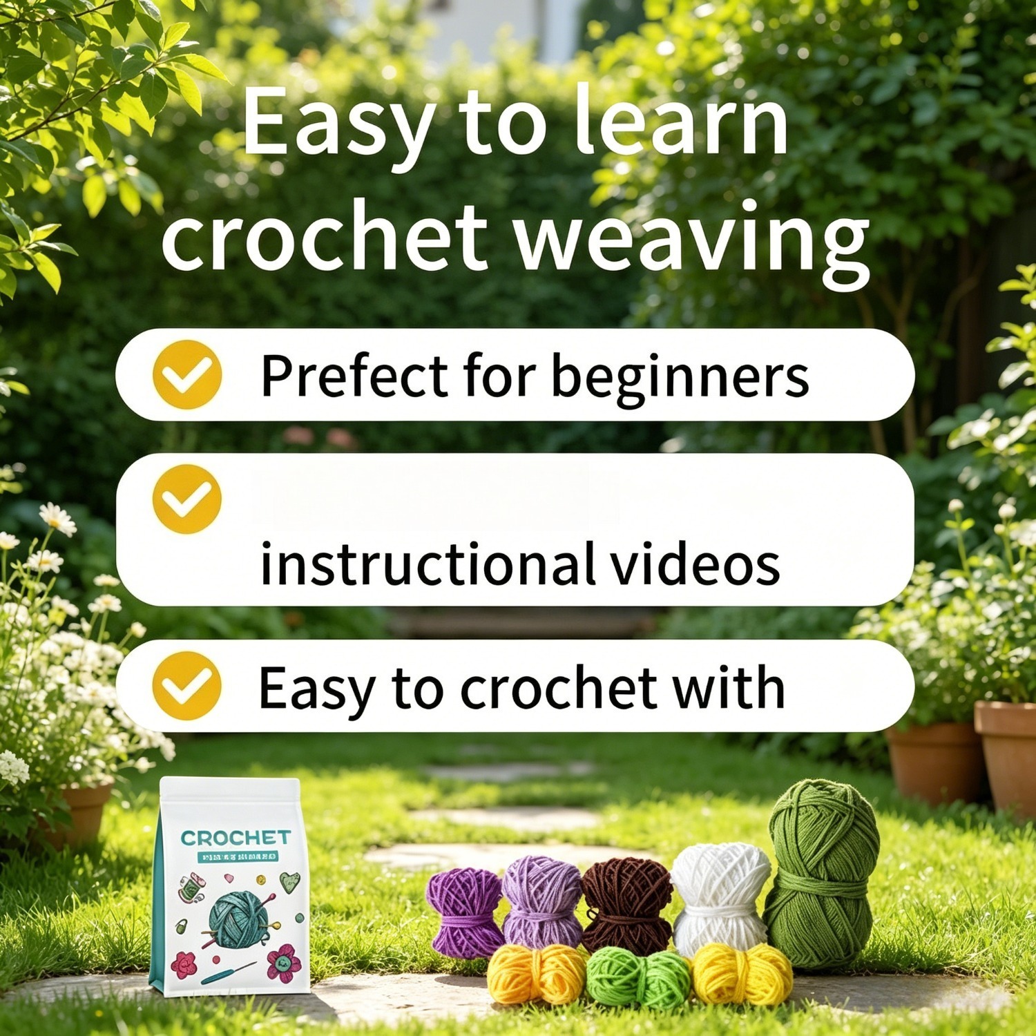 Flower Crochet Kit for Beginners | DIY Daisy Amigurumi Set with Yarn, Hook & Step-by-Step Video Tutorial | 4PCS Cute Flower Series Hookcrafted
