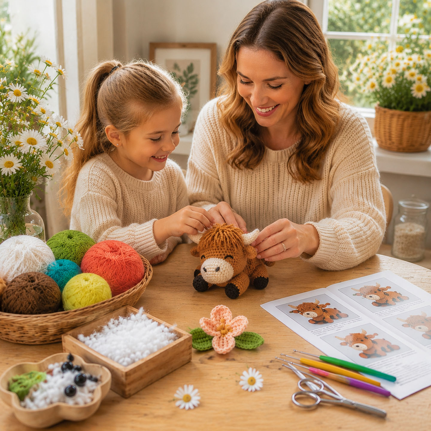 Crochet Kit for Beginners, DIY Highland Cattle Amigurumi Crochet Kit with Step-by-Step Instructions, Complete Starter Kit with Yarn, Hooks & Accessories for Adults Kids, Handmade Craft Gift