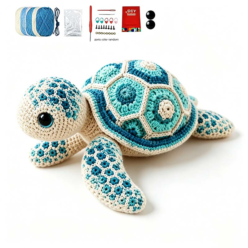 Crochet Kit for Beginners, DIY Sea Turtle Amigurumi Crochet Kit with Step-by-Step Instructions, Complete Starter Kit with Yarn, Hooks & Accessories for Adults Kids, Handmade Craft Gift-Hookcrafted