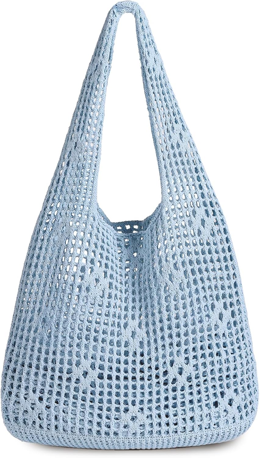 Crochet Tote Bag, Mesh Beach Bag Knit Summer Hobo Bag Vacation Boho Tote Bag for Women
