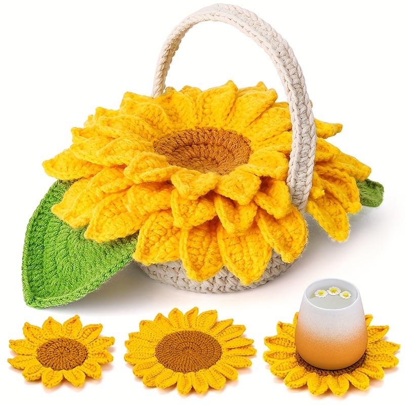 Beginner'S Crochet Set, 5pcs Coaster And Plant Pot Crochet Starter Kit, All-Inclusive Knitting Supplies with Detailed Instructions, Crochet Hooks, And Yarn for Craft Projects-Hookcrafted