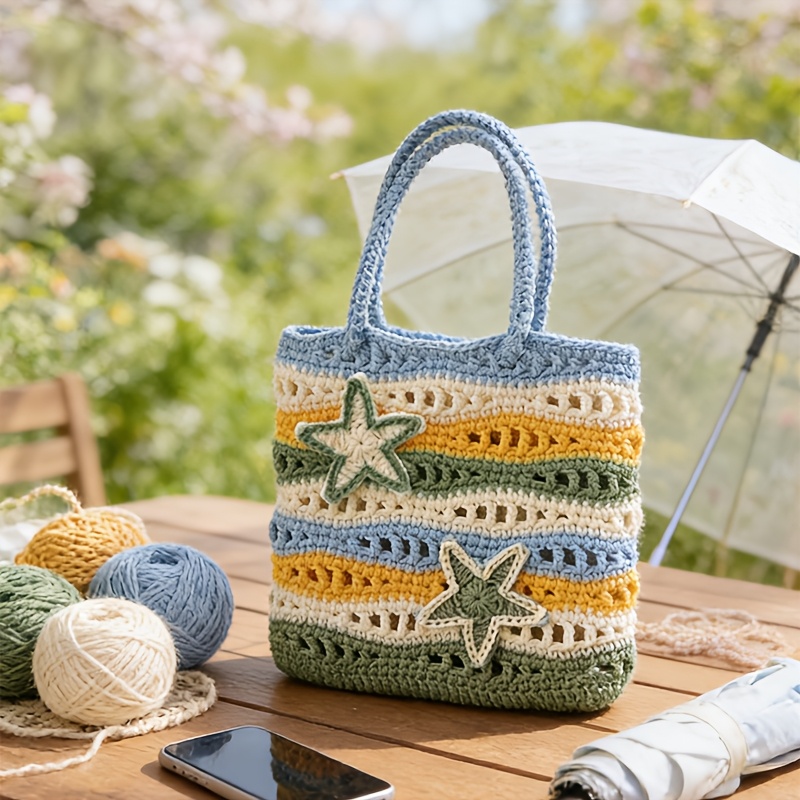 Summer Ocean Breeze Women's Shoulder Bag Material Pack [Unfinished] Crochet Kit Includes Yarn, Crochet Hook, Video Instructions and Tutorials.It Is a Perfect Birthday Gift for Adult Women Who Are Handmade Crochet Enthusiasts or Beginners, and Also