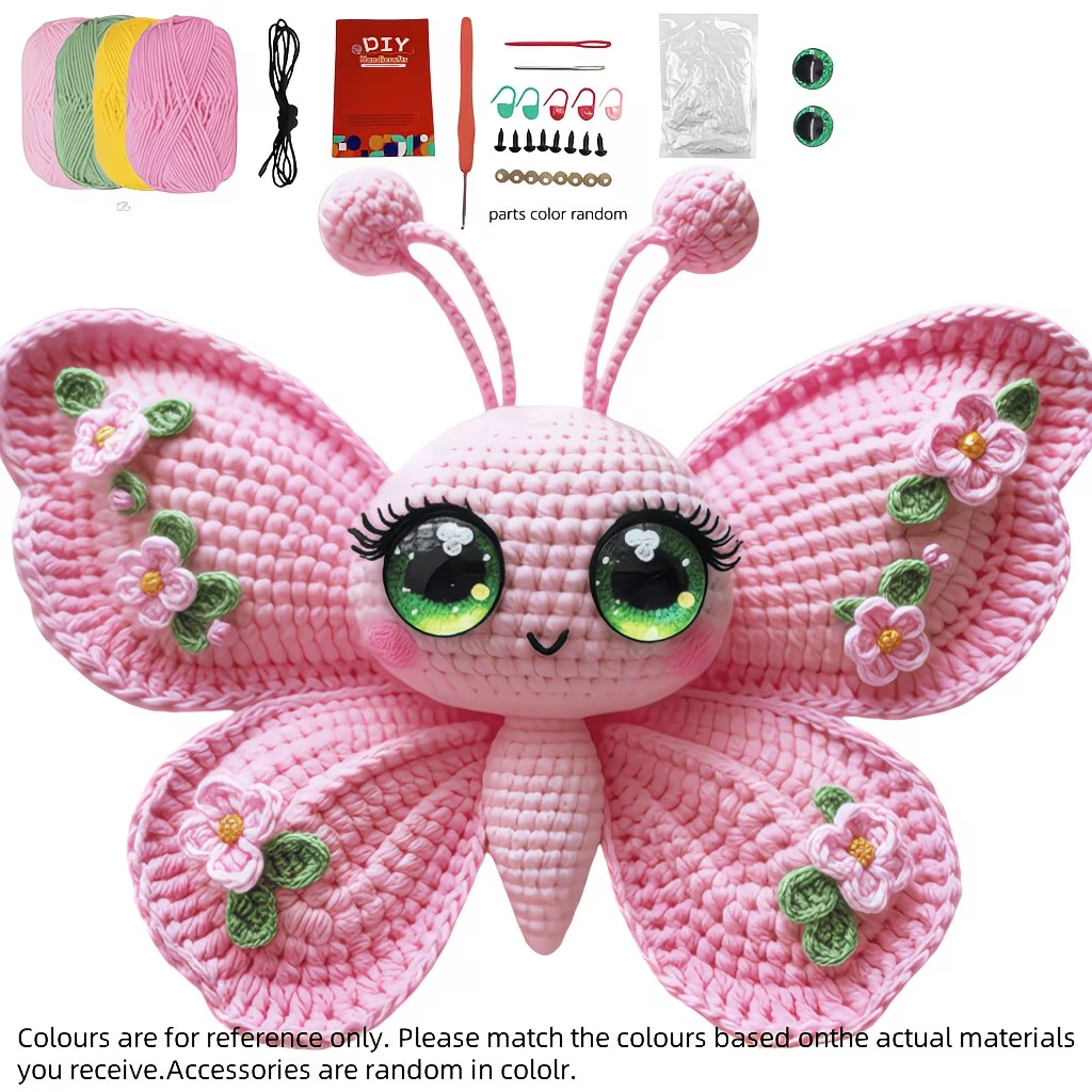 Pastel Butterfly Crochet Kit for Beginners | DIY Amigurumi Stuffed Toy Set with Full Supplies & Easy Instructions | Adorable Handmade Gift for Craft Fans