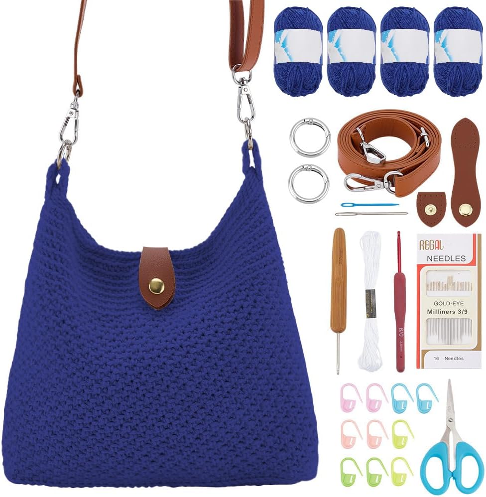 Crochet Bag Kit for Beginners Crochet Purse for Women DIY Tote Bag Making Kit with Step-by-Step Tutorials Knitting Supplies for Adults Crafts Autumn Winter Boho Gift Idea (Beige)