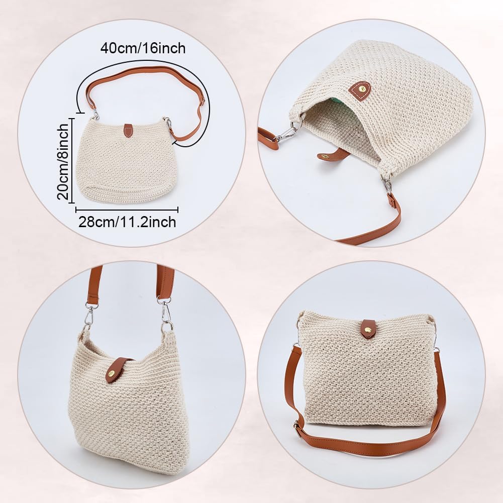 Crochet Bag Kit for Beginners Crochet Purse for Women DIY Tote Bag Making Kit with Step-by-Step Tutorials Knitting Supplies for Adults Crafts Autumn Winter Boho Gift Idea (Beige)