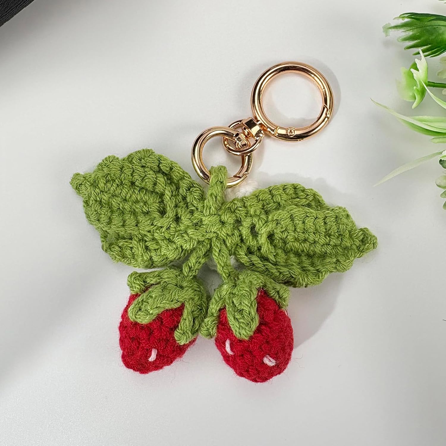 Cute Strawberry Keychain,Kawaii Positive Crochet Bag Charms for Handbags,Flower Key Chain,Boho Daisy Kindle Accessories-Hookcrafted