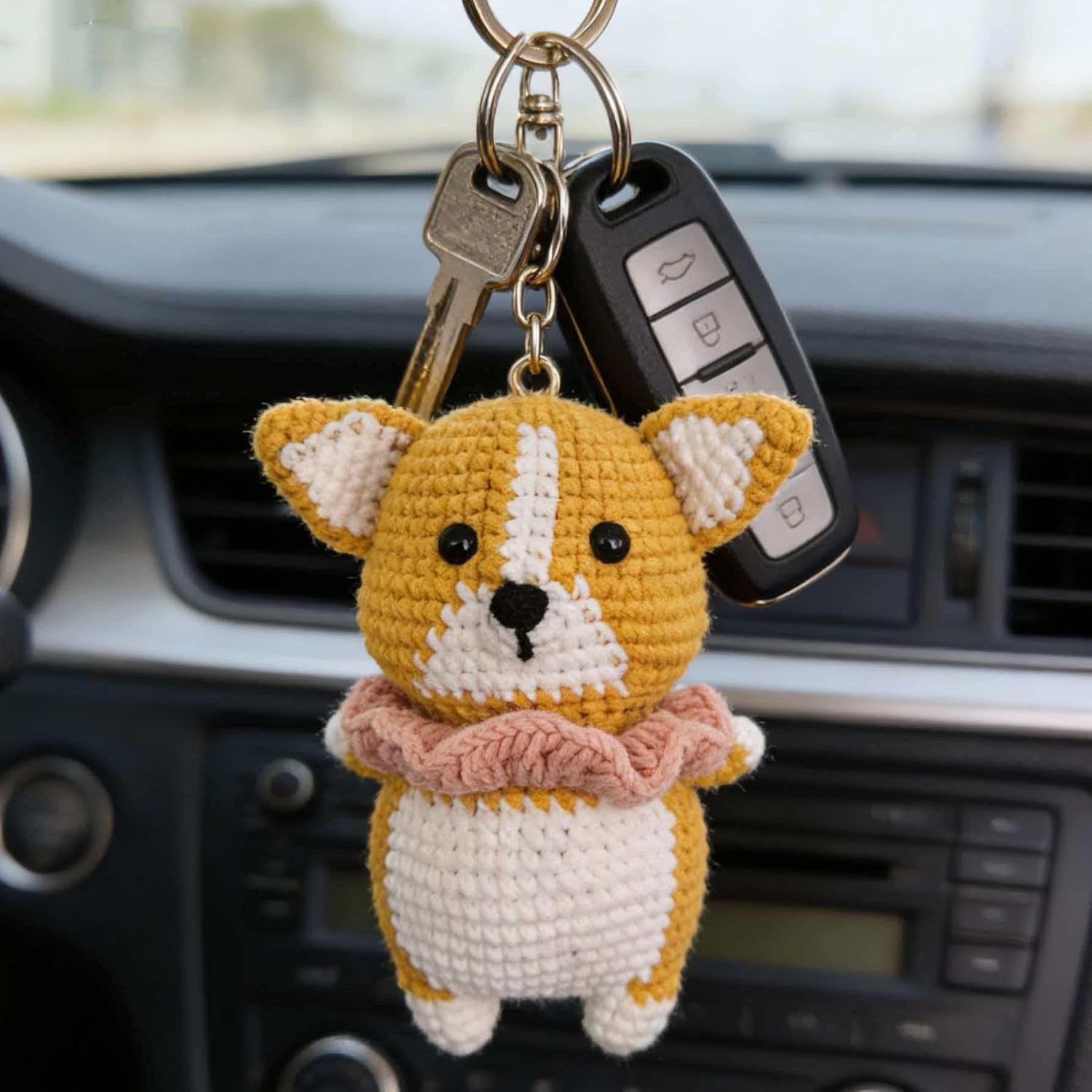 Handmade Crochet Animal Bag Charm Cute Knitted Hanging Ornament, Handcrafted Accessory for bag Kawaii Gift (corgi dog)-Hookcrafted
